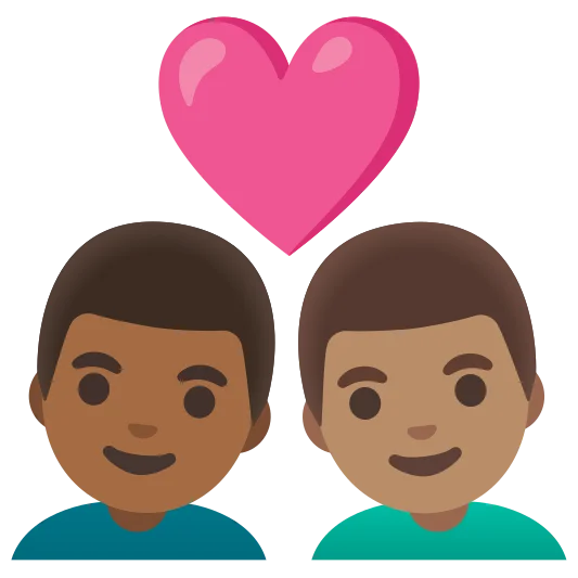The couple with heart: man, man: medium-dark skin tone, medium skin tone emoji.