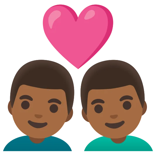 The couple with heart: man, man: medium-dark skin tone, medium-dark skin tone emoji.