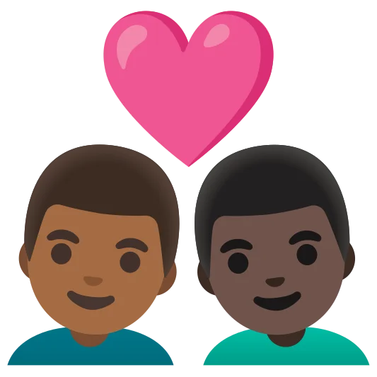 The couple with heart: man, man: medium-dark skin tone, dark skin tone emoji.