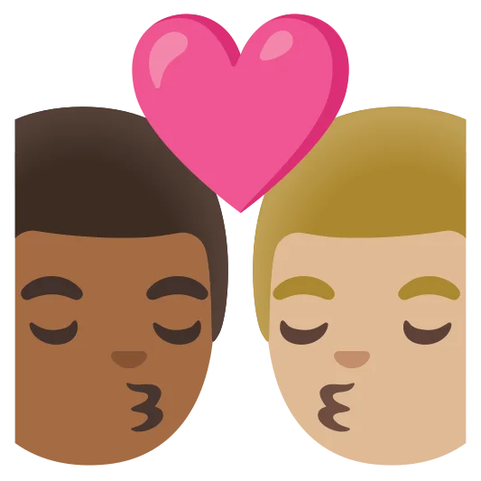 The kiss: man, man: medium-dark skin tone, medium-light skin tone emoji.