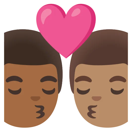 The kiss: man, man: medium-dark skin tone, medium skin tone emoji.