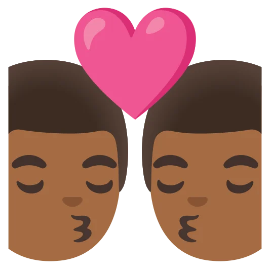 The kiss: man, man: medium-dark skin tone, medium-dark skin tone emoji.