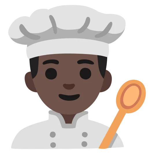 The man cook: dark skin tone emoji.