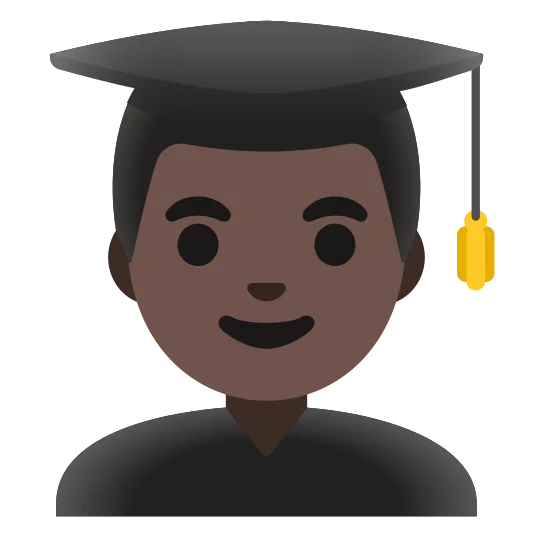 The man student: dark skin tone emoji.