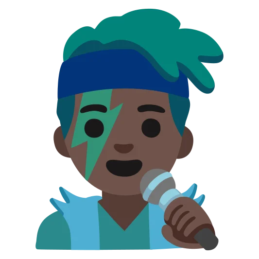 The man singer: dark skin tone emoji.