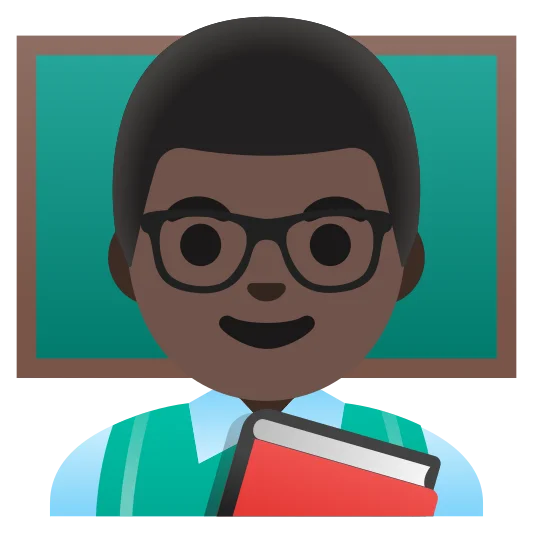 The man teacher: dark skin tone emoji.