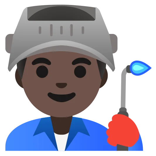 The man factory worker: dark skin tone emoji.