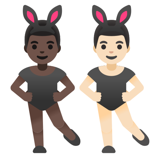 The men with bunny ears: dark skin tone, light skin tone emoji.