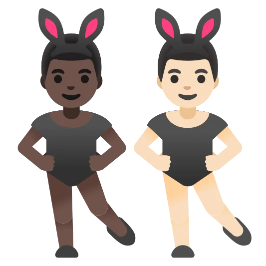 The men with bunny ears: dark skin tone, light skin tone emoji.