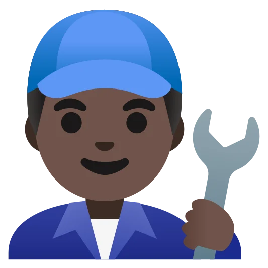 The man mechanic: dark skin tone emoji.