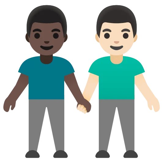 The men holding hands: dark skin tone, light skin tone emoji.
