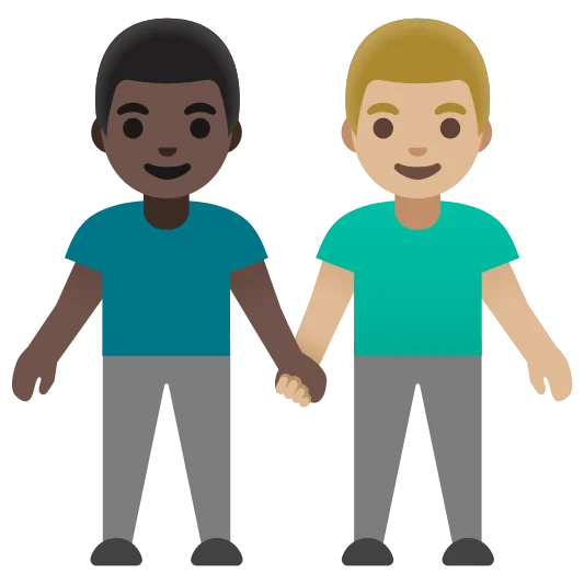The men holding hands: dark skin tone, medium-light skin tone emoji.