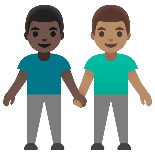The men holding hands: dark skin tone, medium skin tone emoji.