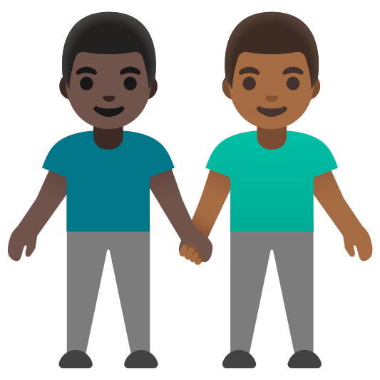 The men holding hands: dark skin tone, medium-dark skin tone emoji.