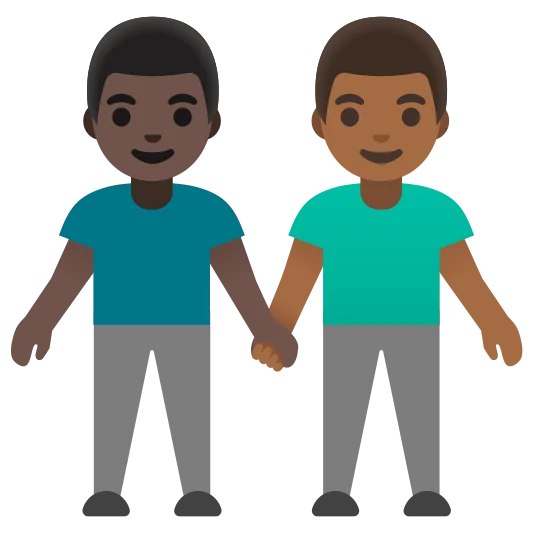 The men holding hands: dark skin tone, medium-dark skin tone emoji.