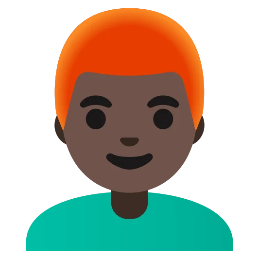 The man: red hair: dark skin tone emoji.