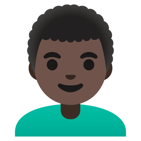 The man: curly hair: dark skin tone emoji.