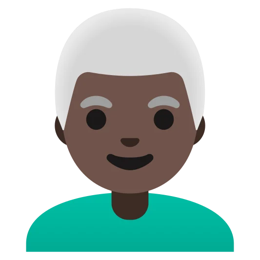 The man: white hair: dark skin tone emoji.