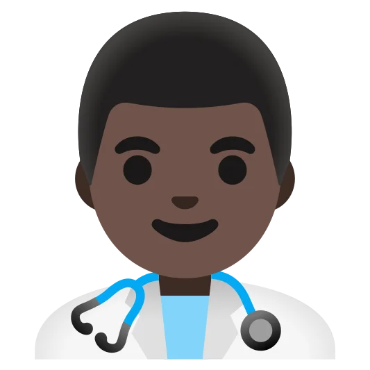 The man health worker: dark skin tone emoji.