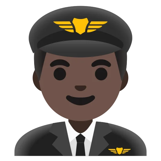 The man pilot: dark skin tone emoji.
