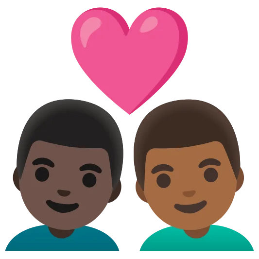The couple with heart: man, man: dark skin tone, medium-dark skin tone emoji.