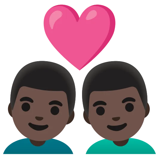 The couple with heart: man, man: dark skin tone, dark skin tone emoji.