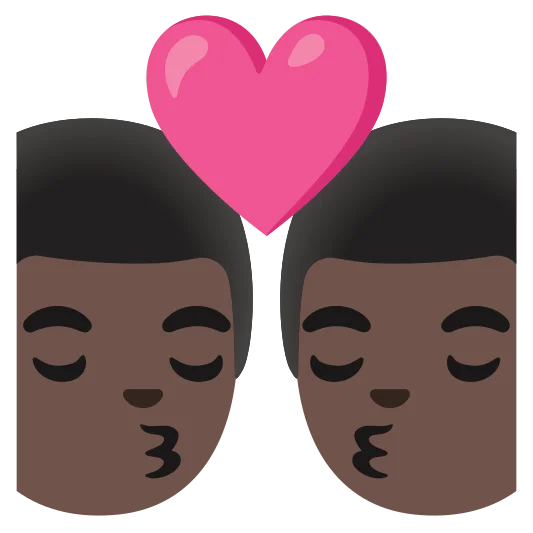 The kiss: man, man: dark skin tone, dark skin tone emoji.