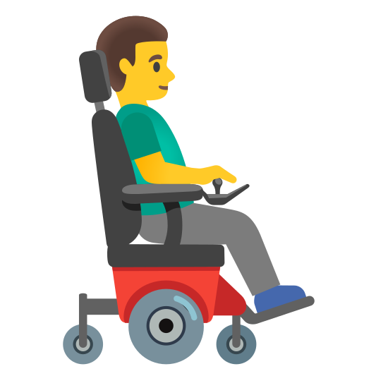 The man in motorized wheelchair facing right emoji.