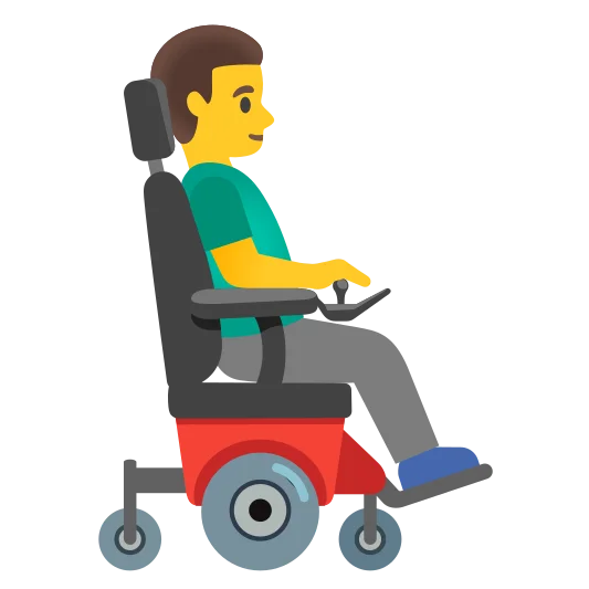 The man in motorized wheelchair facing right emoji.