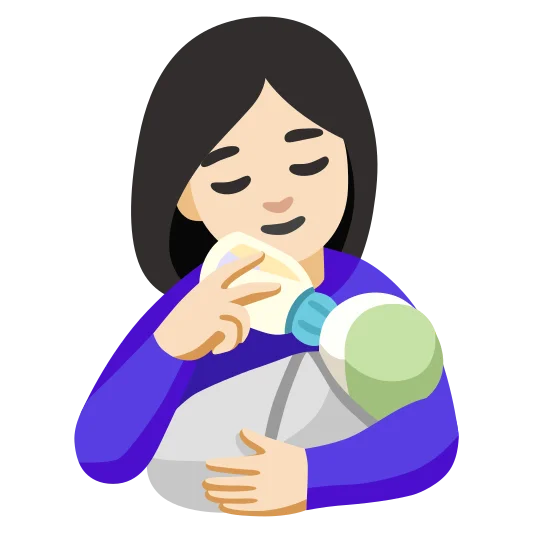 The woman feeding baby: light skin tone emoji.