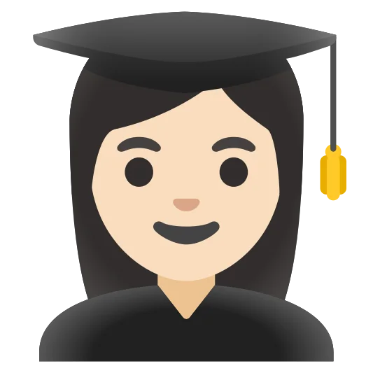 The woman student: light skin tone emoji.
