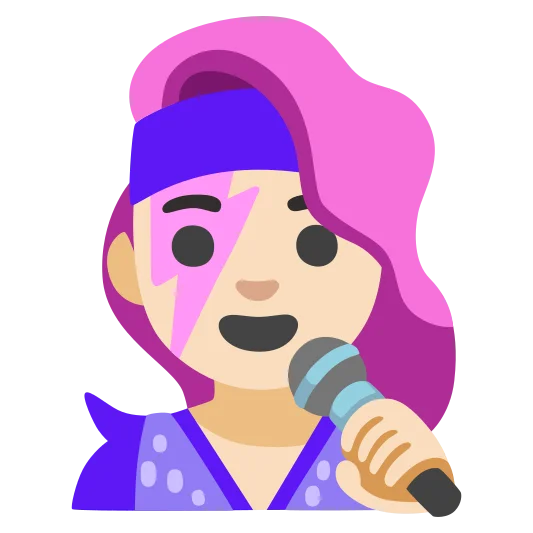 The woman singer: light skin tone emoji.