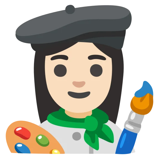 The woman artist: light skin tone emoji.