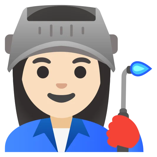 The woman factory worker: light skin tone emoji.