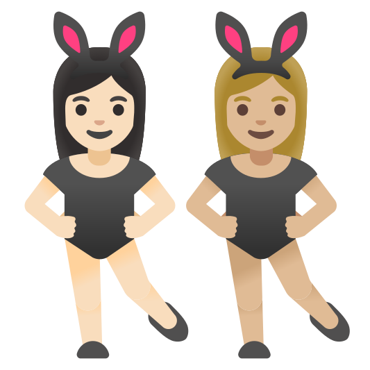 The women with bunny ears: light skin tone, medium-light skin tone emoji.