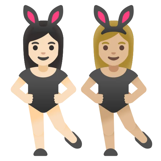 The women with bunny ears: light skin tone, medium-light skin tone emoji.