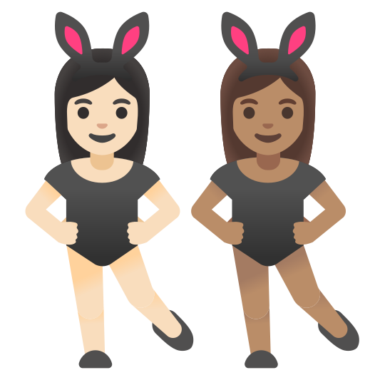 The women with bunny ears: light skin tone, medium skin tone emoji.