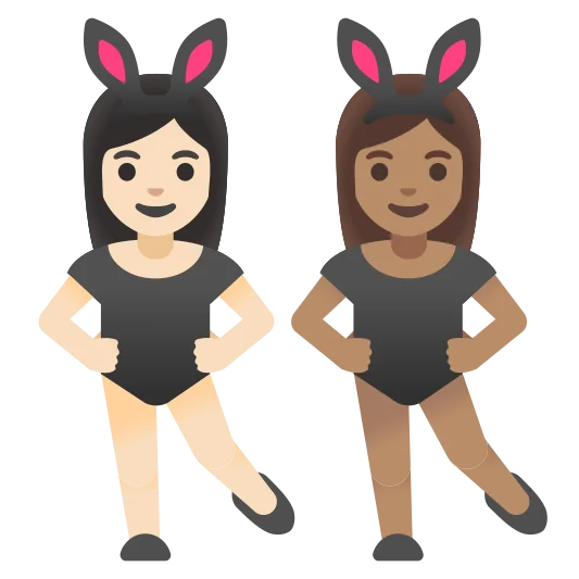 The women with bunny ears: light skin tone, medium skin tone emoji.
