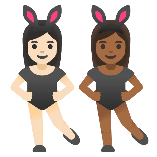 The women with bunny ears: light skin tone, medium-dark skin tone emoji.