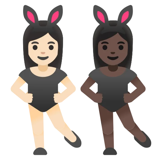 The women with bunny ears: light skin tone, dark skin tone emoji.