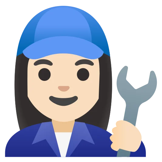 The woman mechanic: light skin tone emoji.