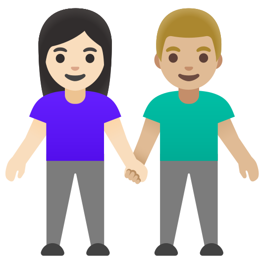The woman and man holding hands: light skin tone, medium-light skin tone emoji.