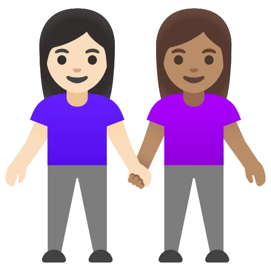 The women holding hands: light skin tone, medium skin tone emoji.