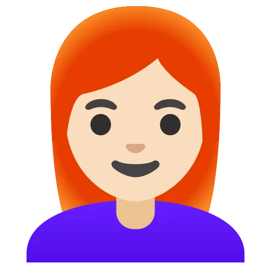The woman: red hair: light skin tone emoji.