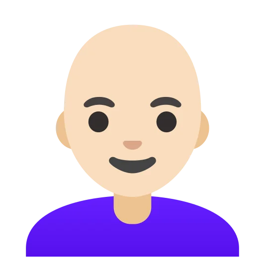 The woman: bald: light skin tone emoji.