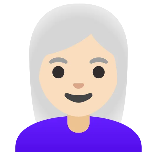 The woman: white hair: light skin tone emoji.