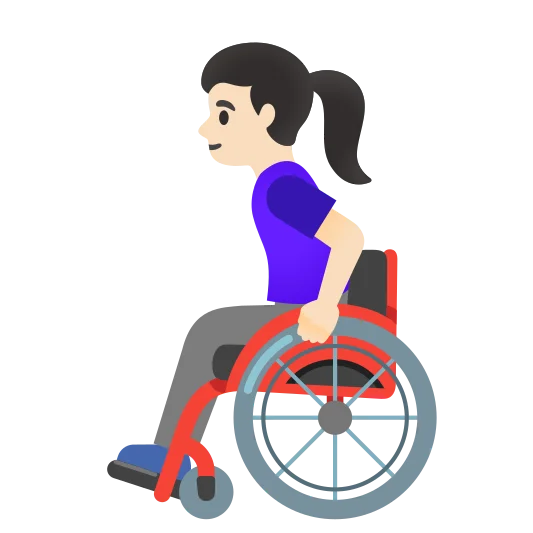The woman in manual wheelchair: light skin tone emoji.