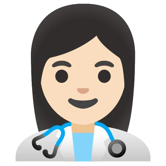 The woman health worker: light skin tone emoji.