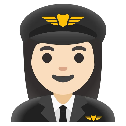 The woman pilot: light skin tone emoji.