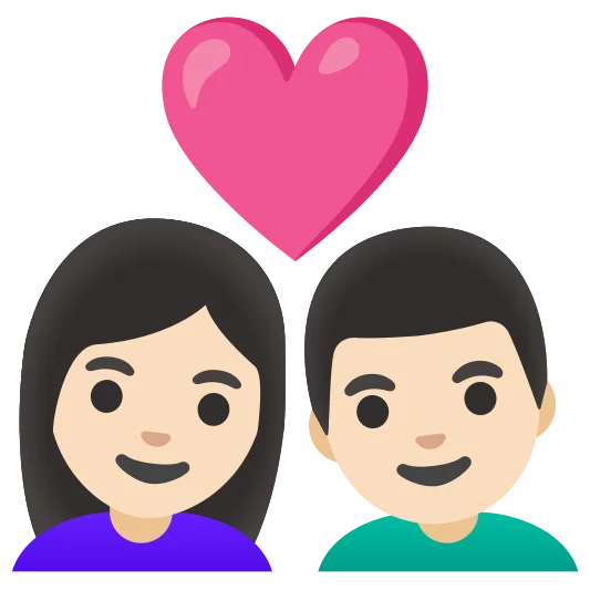 The couple with heart: woman, man: light skin tone, light skin tone emoji.